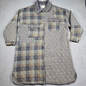 Oli & Hali Shacket Womens S/M Oversized Quilted Mixed Long Jacket Plaid Grunge